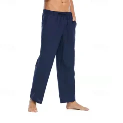 Discount OUKU Men's Linen Pants Trousers Summer Pants Beach Pants Pocket Drawstring Elastic Waist Plain Comfort Breathable Daily Holiday Vacation Hawaiian Boho Black White