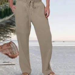 Discount OUKU Men's Linen Pants Trousers Summer Pants Beach Pants Pocket Drawstring Elastic Waist Plain Comfort Breathable Vacation Daily Holiday Hawaiian Boho Black White