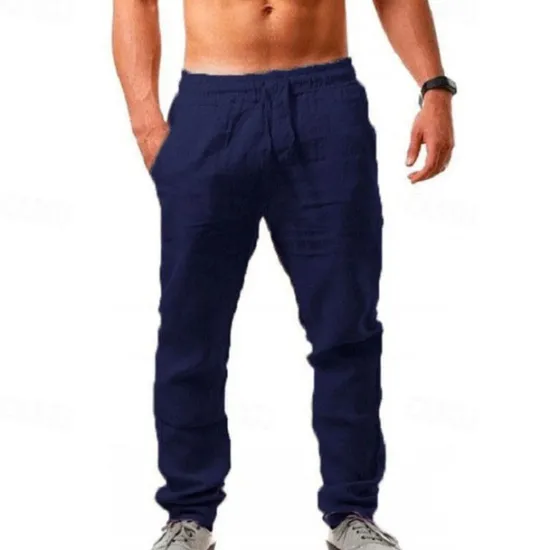 Clearance OUKU Men's Linen Pants Trousers Summer Pants Beach Pants Drawstring Plain Comfort Breathable Full Length Yoga Casual Weekend Streetwear Slim Black White Micro-elastic