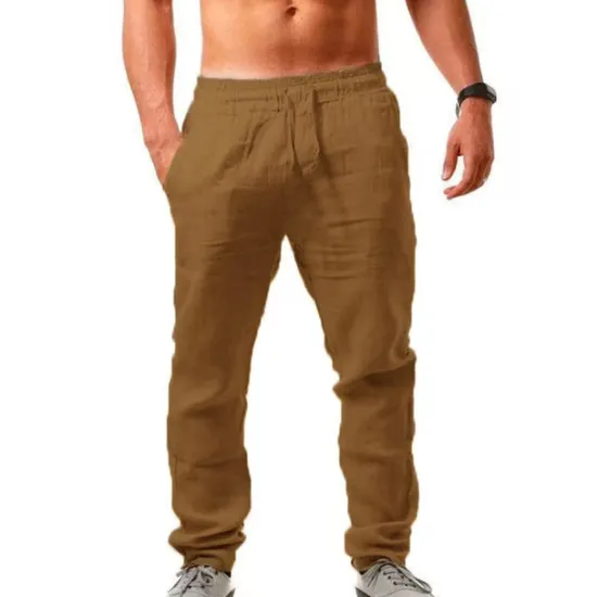 Clearance OUKU Men's Linen Pants Trousers Summer Pants Beach Pants Drawstring Plain Comfort Breathable Full Length Yoga Casual Weekend Streetwear Slim Black White Micro-elastic