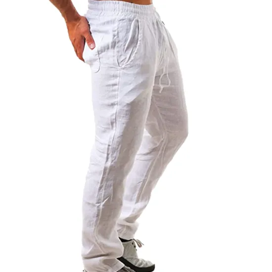 Clearance OUKU Men's Linen Pants Trousers Summer Pants Beach Pants Drawstring Plain Comfort Breathable Full Length Yoga Casual Weekend Streetwear Slim Black White Micro-elastic