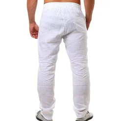 Clearance OUKU Men's Linen Pants Trousers Summer Pants Beach Pants Drawstring Plain Comfort Breathable Full Length Yoga Casual Weekend Streetwear Slim Black White Micro-elastic
