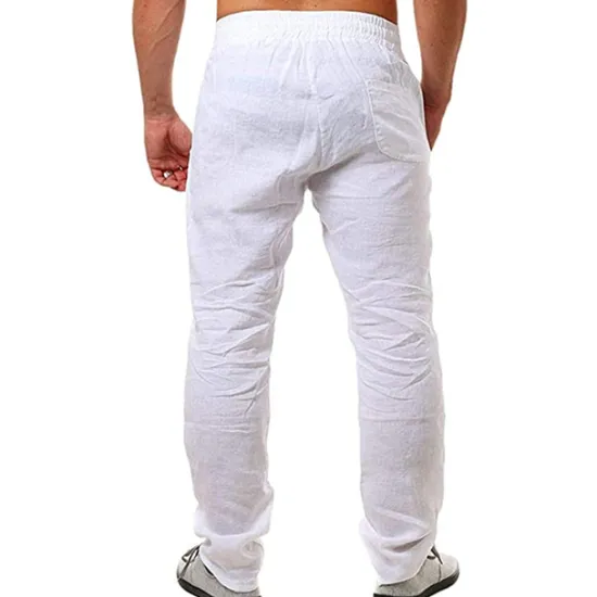 Clearance OUKU Men's Linen Pants Trousers Summer Pants Beach Pants Drawstring Plain Comfort Breathable Full Length Yoga Casual Weekend Streetwear Slim Black White Micro-elastic