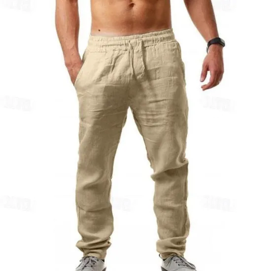 Clearance OUKU Men's Linen Pants Trousers Summer Pants Beach Pants Drawstring Plain Comfort Breathable Full Length Yoga Casual Weekend Streetwear Slim Black White Micro-elastic