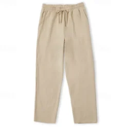 Clearance OUKU Men's Linen Pants Trousers Summer Pants Beach Pants Drawstring Plain Comfort Breathable Full Length Yoga Casual Weekend Streetwear Slim Black White Micro-elastic