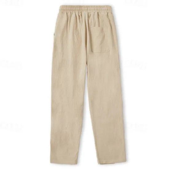 Clearance OUKU Men's Linen Pants Trousers Summer Pants Beach Pants Drawstring Plain Comfort Breathable Full Length Yoga Casual Weekend Streetwear Slim Black White Micro-elastic