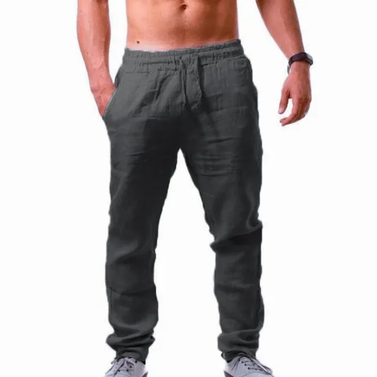 Clearance OUKU Men's Linen Pants Trousers Summer Pants Beach Pants Drawstring Plain Comfort Breathable Full Length Yoga Casual Weekend Streetwear Slim Black White Micro-elastic