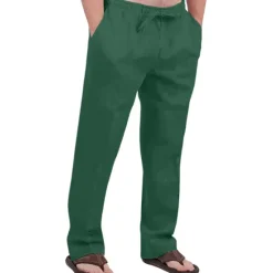 Hot OUKU Men's Linen Pants Trousers Summer Pants Drawstring Elastic Waist Front Pocket Plain Comfort Soft Casual Daily Cotton Blend Fashion Classic Gray Green White