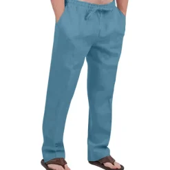 Hot OUKU Men's Linen Pants Trousers Summer Pants Drawstring Elastic Waist Front Pocket Plain Comfort Soft Casual Daily Cotton Blend Fashion Classic Gray Green White