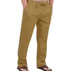 Hot OUKU Men's Linen Pants Trousers Summer Pants Drawstring Elastic Waist Front Pocket Plain Comfort Soft Casual Daily Cotton Blend Fashion Classic Gray Green White