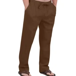 Hot OUKU Men's Linen Pants Trousers Summer Pants Drawstring Elastic Waist Front Pocket Plain Comfort Soft Casual Daily Cotton Blend Fashion Classic Gray Green White