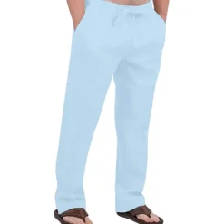 Hot OUKU Men's Linen Pants Trousers Summer Pants Drawstring Elastic Waist Front Pocket Plain Comfort Soft Casual Daily Cotton Blend Fashion Classic Gray Green White