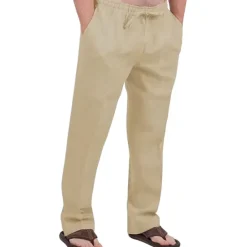 Hot OUKU Men's Linen Pants Trousers Summer Pants Drawstring Elastic Waist Front Pocket Plain Comfort Soft Casual Daily Cotton Blend Fashion Classic Gray Green White