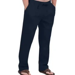 Hot OUKU Men's Linen Pants Trousers Summer Pants Drawstring Elastic Waist Front Pocket Plain Comfort Soft Casual Daily Cotton Blend Fashion Classic Gray Green White