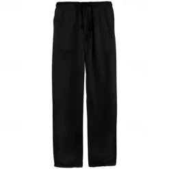 Online OUKU Men's Linen Pants Trousers Summer Pants Pocket Drawstring Elastic Waist Plain Comfort Breathable Vacation Daily Holiday Fashion Classic Style Black White Micro-elastic