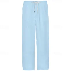 Online OUKU Men's Linen Pants Trousers Summer Pants Pocket Drawstring Elastic Waist Plain Comfort Breathable Vacation Daily Holiday Fashion Classic Style Black White Micro-elastic