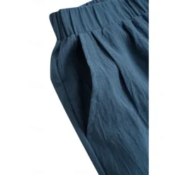Online OUKU Men's Linen Pants Trousers Summer Pants Elastic Waist Straight Leg Solid Color Comfort Breathable Full Length Yoga Holiday Fashion Streetwear Blue Orange Inelastic