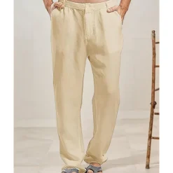 OUKU Men's Linen Pants Trousers Summer Pants Beach Pants Buttons Pocket Plain Comfort Breathable Vacation Daily Holiday Hawaiian Boho Black White