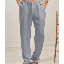 OUKU Men's Linen Pants Trousers Summer Pants Beach Pants Buttons Pocket Plain Comfort Breathable Vacation Daily Holiday Hawaiian Boho Black White