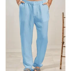 OUKU Men's Linen Pants Trousers Summer Pants Beach Pants Buttons Pocket Plain Comfort Breathable Vacation Daily Holiday Hawaiian Boho Black White