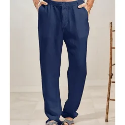 OUKU Men's Linen Pants Trousers Summer Pants Beach Pants Buttons Pocket Plain Comfort Breathable Vacation Daily Holiday Hawaiian Boho Black White
