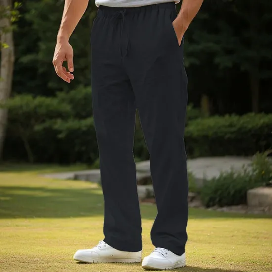 Online OUKU Men's Linen Pants Trousers Beach Pants Pocket Drawstring Plain Comfort Breathable Daily Stylish Hip Hop Black White Micro-elastic
