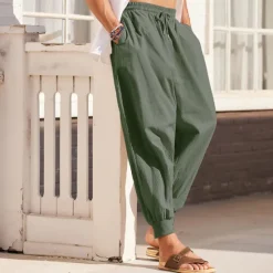 Best OUKU Men's Linen Pants Trousers Summer Pants Beach Pants Jogger Pants Drawstring Elastic Waist Plain Comfort Breathable Outdoor Daily Going out Linen / Cotton Blend Fashion Streetwear Black Blue Green