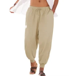 Best OUKU Men's Linen Pants Trousers Summer Pants Beach Pants Jogger Pants Drawstring Elastic Waist Plain Comfort Breathable Outdoor Daily Going out Linen / Cotton Blend Fashion Streetwear Black Blue Green