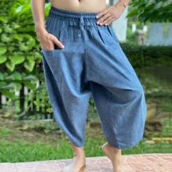 Hot OUKU Men's Linen Pants Trousers Summer Pants Beach Pants Drawstring Elastic Waist Drop Crotch Plain Comfort Breathable Outdoor Daily Streetwear Linen / Cotton Blend Stylish Casual Blue Micro-elastic Black