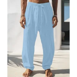 Best OUKU Men's Linen Pants Trousers Summer Pants Front Pocket Straight Leg Plain Comfort Breathable Full Length Casual Daily Holiday Fashion Basic Black White