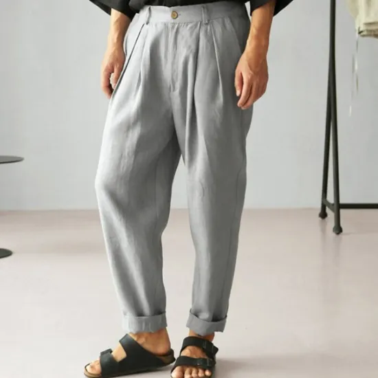 Clearance OUKU Men's Linen Pants Trousers Summer Pants Beach Pants Buttons Pocket Plain Comfort Breathable Vacation Daily Holiday Hawaiian Boho Dark Brown Black