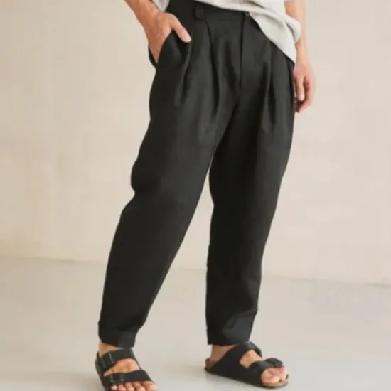 Clearance OUKU Men's Linen Pants Trousers Summer Pants Beach Pants Buttons Pocket Plain Comfort Breathable Vacation Daily Holiday Hawaiian Boho Dark Brown Black