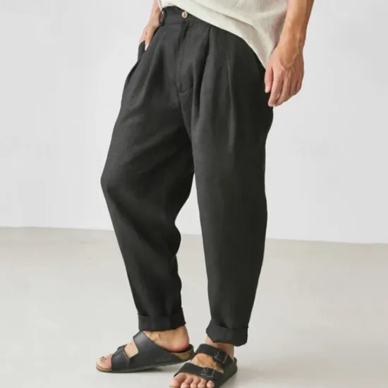 Clearance OUKU Men's Linen Pants Trousers Summer Pants Beach Pants Buttons Pocket Plain Comfort Breathable Vacation Daily Holiday Hawaiian Boho Dark Brown Black