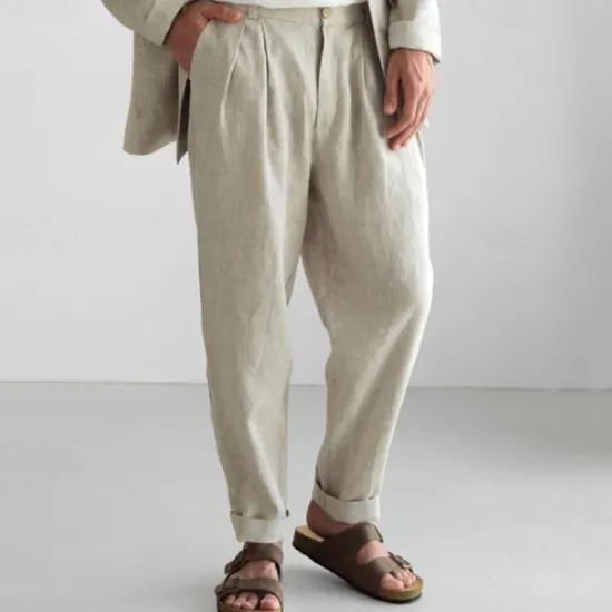 Clearance OUKU Men's Linen Pants Trousers Summer Pants Beach Pants Buttons Pocket Plain Comfort Breathable Vacation Daily Holiday Hawaiian Boho Dark Brown Black