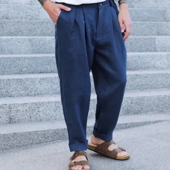 Clearance OUKU Men's Linen Pants Trousers Summer Pants Beach Pants Buttons Pocket Plain Comfort Breathable Vacation Daily Holiday Hawaiian Boho Dark Brown Black