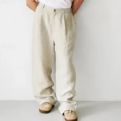 Outlet OUKU Men's Linen Pants Trousers Summer Pants Beach Pants Buttons Pocket Plain Comfort Breathable Vacation Daily Holiday Hawaiian Boho Black Khaki