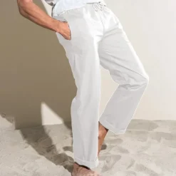 Best OUKU Men's Linen Pants Trousers Summer Pants Pocket Plain Comfort Breathable Outdoor Daily Going out Fashion Casual Black White