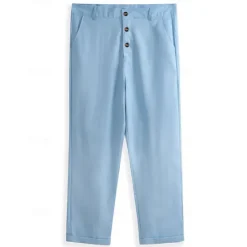 Best OUKU Men's Linen Pants Trousers Summer Pants Beach Pants Front Pocket Straight Leg Plain Comfort Breathable Business Casual Daily Fashion Basic Black White