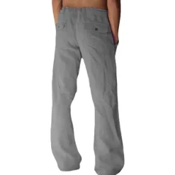 OUKU Men's Linen Pants Trousers Summer Pants Pocket Drawstring Plain Comfort Breathable Full Length Yoga Casual Daily Basic Straight Loose Fit Black White Micro-elastic