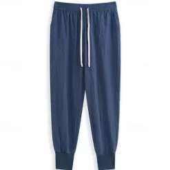 Clearance OUKU Men's Linen Pants Trousers Patchwork Drawstring Harem Solid Color Breathable Quick Dry Street Casual Athleisure Loose Fit Black Gray Micro-elastic / Winter / Cropped Pants / Moisture Wicking