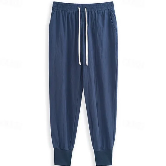 Clearance OUKU Men's Linen Pants Trousers Patchwork Drawstring Harem Solid Color Breathable Quick Dry Street Casual Athleisure Loose Fit Black Gray Micro-elastic / Winter / Cropped Pants / Moisture Wicking