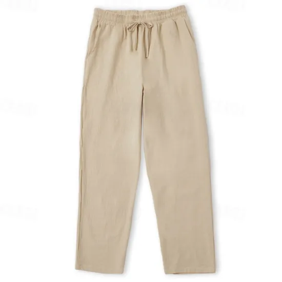 Sale OUKU Men's Linen Pants Trousers Summer Pants Beach Pants Drawstring Elastic Waist Straight Leg Plain Comfort Breathable Casual Daily Holiday Fashion Classic Style Light Khaki Black