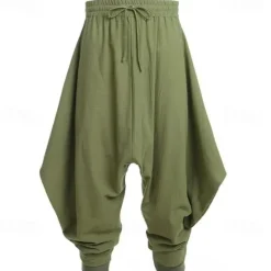 Best OUKU Men's Linen Pants Trousers Summer Pants Baggy Pants Harem Pants Drawstring Elastic Waist Plain Comfort Breathable Full Length Outdoor Casual Holiday Fashion Classic Style Black Green