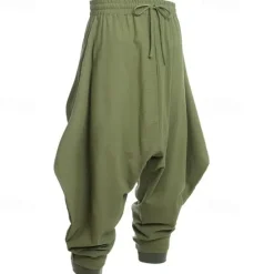 Best OUKU Men's Linen Pants Trousers Summer Pants Baggy Pants Harem Pants Drawstring Elastic Waist Plain Comfort Breathable Full Length Outdoor Casual Holiday Fashion Classic Style Black Green