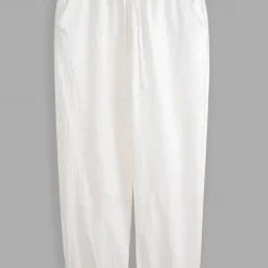 Sale OUKU Men's Linen Pants Trousers Summer Pants Elastic Waist Straight Leg High Rise Solid Color Comfort Breathable Full Length Wedding Holiday Vacation Fashion Black White High Waist Inelastic