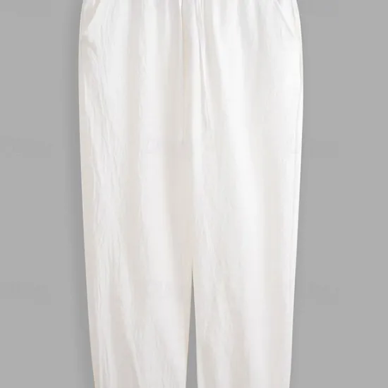 Sale OUKU Men's Linen Pants Trousers Summer Pants Elastic Waist Straight Leg High Rise Solid Color Comfort Breathable Full Length Wedding Holiday Vacation Fashion Black White High Waist Inelastic