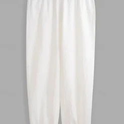 Sale OUKU Men's Linen Pants Trousers Summer Pants Elastic Waist Straight Leg High Rise Solid Color Comfort Breathable Full Length Wedding Holiday Vacation Fashion Black White High Waist Inelastic