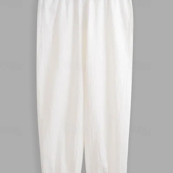 Sale OUKU Men's Linen Pants Trousers Summer Pants Elastic Waist Straight Leg High Rise Solid Color Comfort Breathable Full Length Wedding Holiday Vacation Fashion Black White High Waist Inelastic