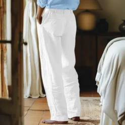 Online OUKU Men's Linen Pants Trousers Summer Pants Front Pocket Straight Leg Plain Comfort Breathable Casual Daily Holiday Fashion Basic Black White