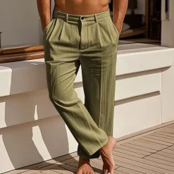 Discount OUKU Men's Linen Pants Trousers Summer Pants Beach Pants Pocket Pleats Plain Comfort Breathable Vacation Daily Holiday Hawaiian Boho Black White